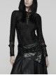 Front Chest Metal Eyelets Lace-Up Long Sleeve Hasp Loop  Black Punk Print Knit Splice Mesh Hooded T-Shirt