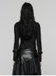 Front Chest Metal Eyelets Lace-Up Long Sleeve Hasp Loop  Black Punk Print Knit Splice Mesh Hooded T-Shirt