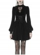 Lace Heart-Shaped Hollow Lace-Up Waist Long Sleeves Black Gothic Dress