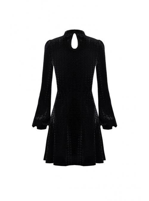 Lace Heart-Shaped Hollow Lace-Up Waist Long Sleeves Black Gothic Dress ...