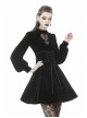 Lace Heart-Shaped Hollow Lace-Up Waist Long Sleeves Black Gothic Dress