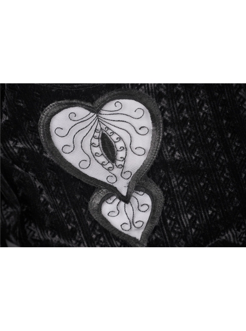 Lace Heart-Shaped Hollow Lace-Up Waist Long Sleeves Black Gothic Dress