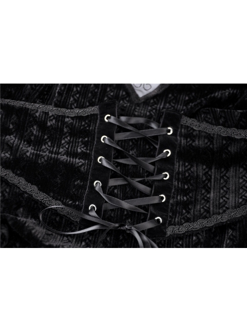 Lace Heart-Shaped Hollow Lace-Up Waist Long Sleeves Black Gothic Dress
