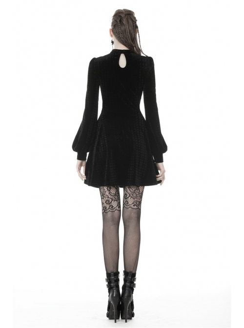 Lace Heart-Shaped Hollow Lace-Up Waist Long Sleeves Black Gothic Dress