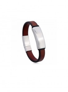 Brown Simple Stainless Steel Magnetic Buckle Men's Leather Bracelet