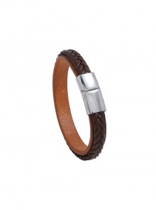 Vintage Hand-Woven Stainless Steel Inverted Magnetic Buckle Men's Leather Bracelet