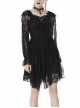 Black Elegant Lace Long Sleeves High Waisted Midi Gothic Dress