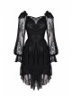 Black Elegant Lace Long Sleeves High Waisted Midi Gothic Dress