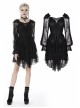 Black Elegant Lace Long Sleeves High Waisted Midi Gothic Dress