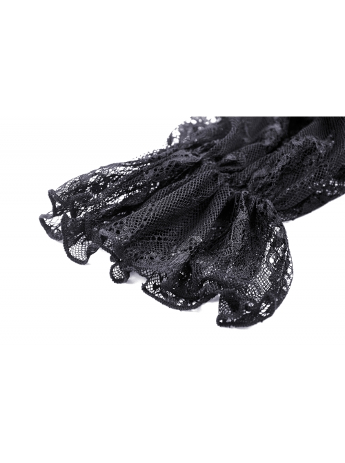 Black Elegant Lace Long Sleeves High Waisted Midi Gothic Dress