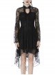 Lace Long Sleeves Chest Hollow High Waisted Rear Long Hem Black Gothic Dress