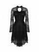 Lace Long Sleeves Chest Hollow High Waisted Rear Long Hem Black Gothic Dress