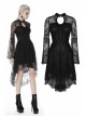 Lace Long Sleeves Chest Hollow High Waisted Rear Long Hem Black Gothic Dress