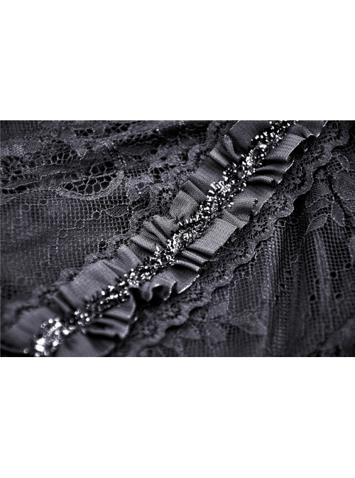 Lace Long Sleeves Chest Hollow High Waisted Rear Long Hem Black Gothic Dress