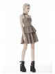 Brown Checked Off-Shoulder Rivet Inlaid Straps Corset Punk Dress