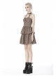 Brown Checked Off-Shoulder Rivet Inlaid Straps Corset Punk Dress