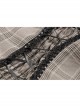 Brown Checked Off-Shoulder Rivet Inlaid Straps Corset Punk Dress