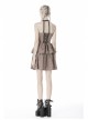 Brown Checked Off-Shoulder Rivet Inlaid Straps Corset Punk Dress