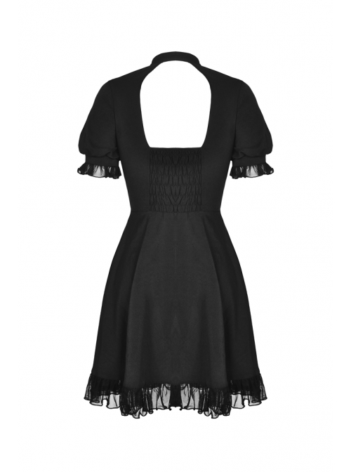 Black Lolita Heart-Shaped Hollow Chest Lace-Up Short Sleeves Gothic Dress