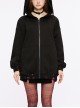 Black Loose Long Rabbit Hat Back Letter Print Gothic Mid-Length Coat