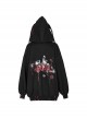 Black Loose Long Rabbit Hat Back Letter Print Gothic Mid-Length Coat