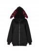 Black Loose Long Rabbit Hat Back Letter Print Gothic Mid-Length Coat