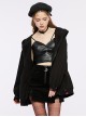 Black Loose Long Rabbit Hat Back Letter Print Gothic Mid-Length Coat
