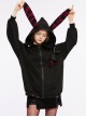 Black Loose Long Rabbit Hat Back Letter Print Gothic Mid-Length Coat
