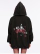 Black Loose Long Rabbit Hat Back Letter Print Gothic Mid-Length Coat