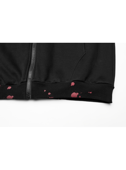 Black Loose Long Rabbit Hat Back Letter Print Gothic Mid-Length Coat