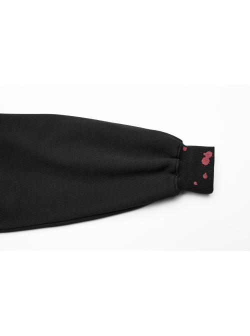 Black Loose Long Rabbit Hat Back Letter Print Gothic Mid-Length Coat