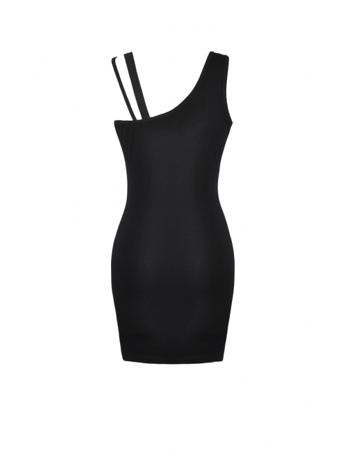 Black Suture Asymmetrical Tight Sling Punk Dress