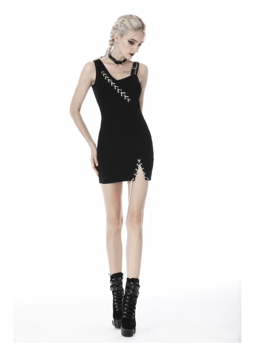 Black Suture Asymmetrical Tight Sling Punk Dress