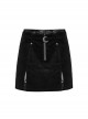 Micro Stretch Black Woven Side Slit Lace Crescent Pendant Zippered Punk Skirt