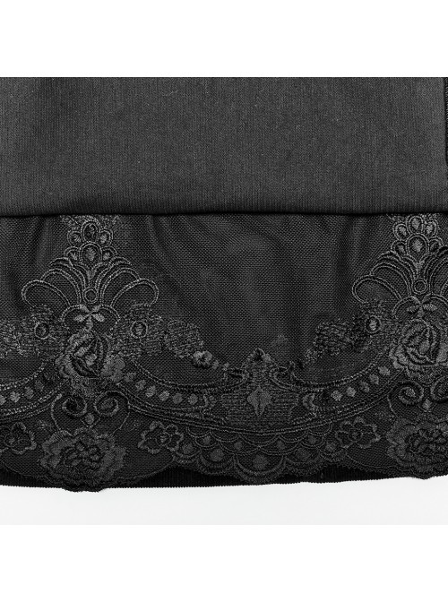 Micro Stretch Black Woven Side Slit Lace Crescent Pendant Zippered Punk Skirt