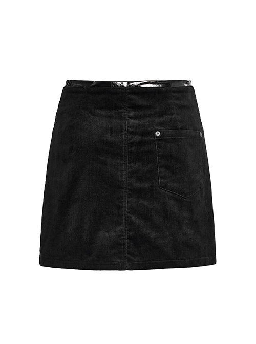 Micro Stretch Black Woven Side Slit Lace Crescent Pendant Zippered Punk Skirt