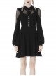 Fishnet Long Sleeves Button High Waisted Black Daily Punk Dress