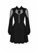 Fishnet Long Sleeves Button High Waisted Black Daily Punk Dress