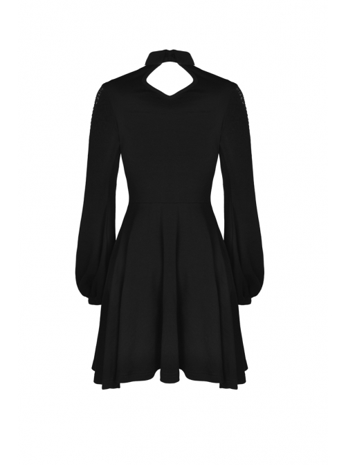 Fishnet Long Sleeves Button High Waisted Black Daily Punk Dress
