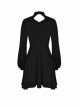 Fishnet Long Sleeves Button High Waisted Black Daily Punk Dress