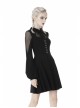Fishnet Long Sleeves Button High Waisted Black Daily Punk Dress