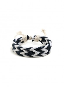 Adjustable Blue And White Hand Braided Waxed Thread Unisex Bracelet