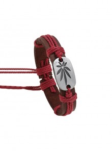 Adjustable Personalized Handwoven Maple Leaf Unisex Leather Bracelet