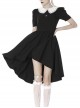 Black Lolita White Collar Cross Short Sleeves Rear Long Hem Gothic Dress