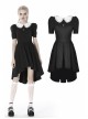 Black Lolita White Collar Cross Short Sleeves Rear Long Hem Gothic Dress