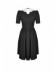 Black Lolita White Collar Cross Short Sleeves Rear Long Hem Gothic Dress