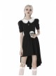 Black Lolita White Collar Cross Short Sleeves Rear Long Hem Gothic Dress