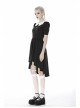 Black Lolita White Collar Cross Short Sleeves Rear Long Hem Gothic Dress