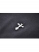 Black Lolita White Collar Cross Short Sleeves Rear Long Hem Gothic Dress
