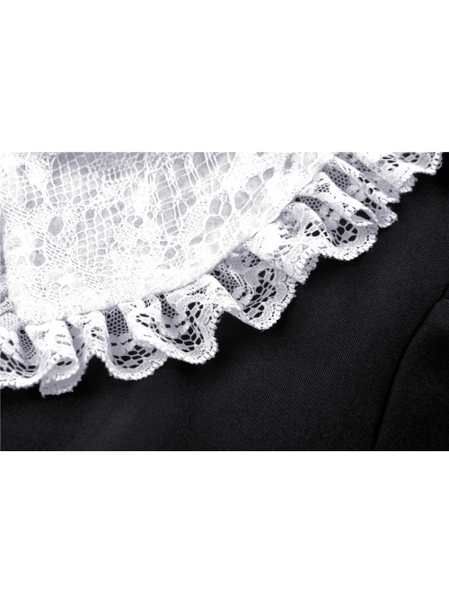 Black Lolita White Collar Cross Short Sleeves Rear Long Hem Gothic Dress